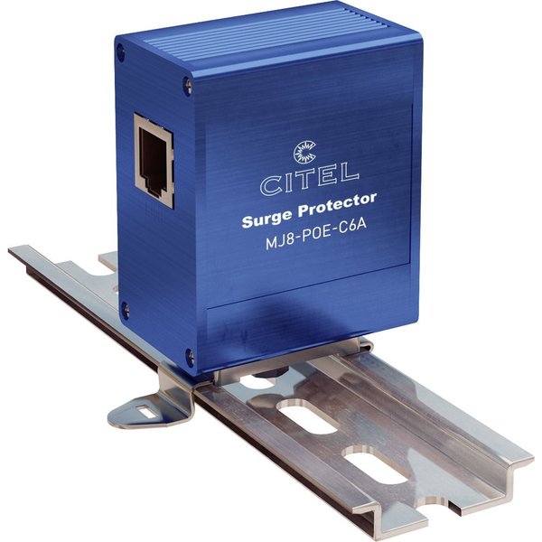 Citel DIN Rail Poe Protector, Poe A, Cat 6A Rj45 In/Out MJ8-POE-C6A